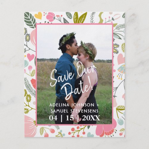Budget spring wedding chic floral photo save date flyer
