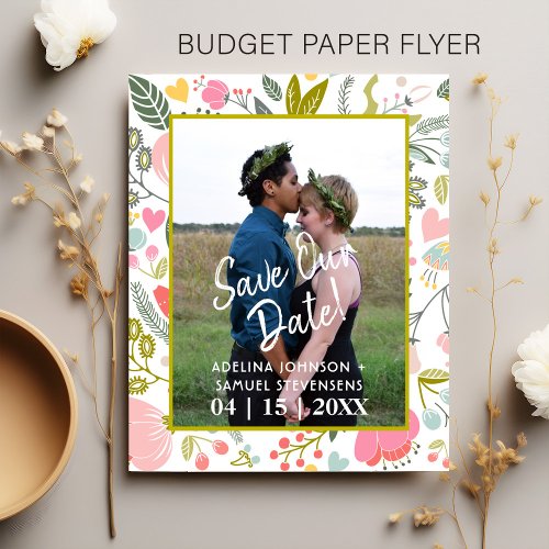 Budget spring wedding chic floral photo save date flyer