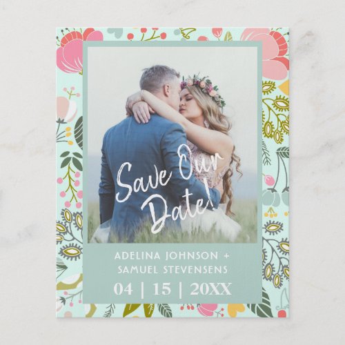Budget spring wedding floral green photo save date flyer