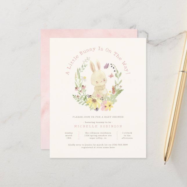 Budget Spring Wreath Little Bunny Girl Baby Shower (Front/Back In Situ)