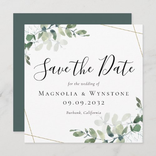 BUDGET Square Eucalyptus Wedding Save The Date Note Card