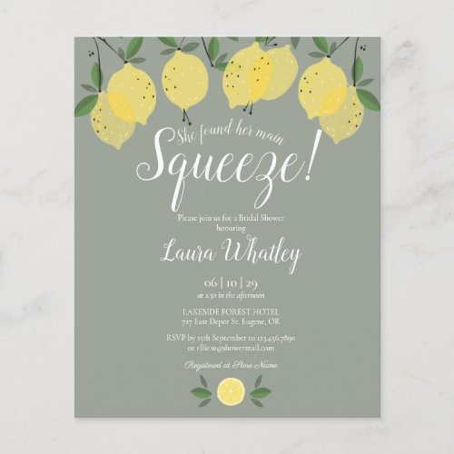 Budget Squeeze Lemon Green Bridal Shower Invite