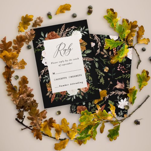 Budget Stag rust black chic floral elegant wedding Enclosure Card