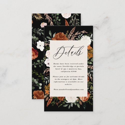 Budget Stag rust black floral wedding details Encl Enclosure Card