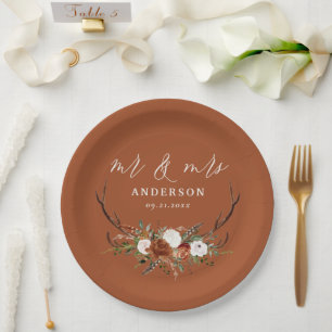 Budget Stag rustic botanical wedding terracotta Paper Plates