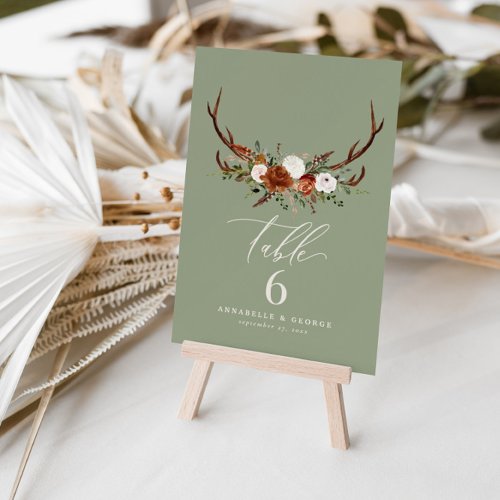 Budget Stag sage green rustic elegant table number