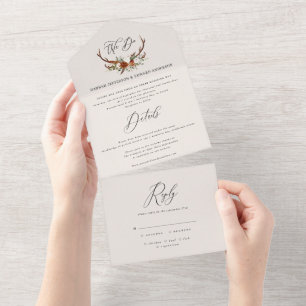Budget stag terracotta floral rustic elegant all in one invitation
