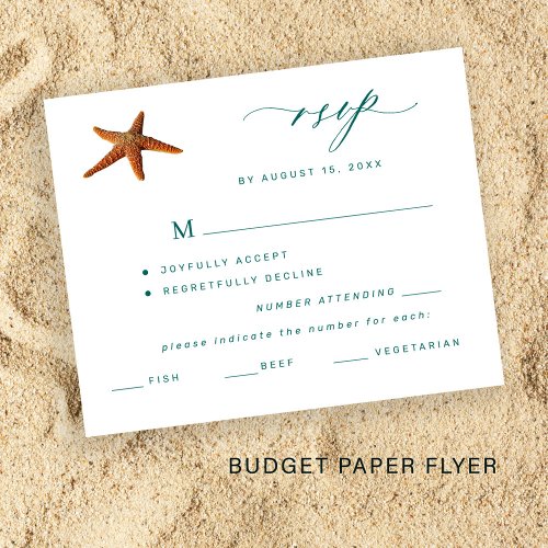 Budget starfish aqua teal menu choice wedding rsvp flyer