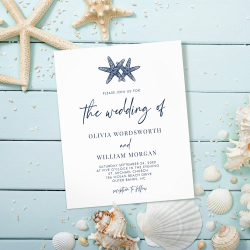 Budget Starfish Nautical Navy Blue Wedding Invite Flyer