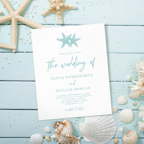 Budget Starfish Sea Glass Blue Wedding Invitation Flyer