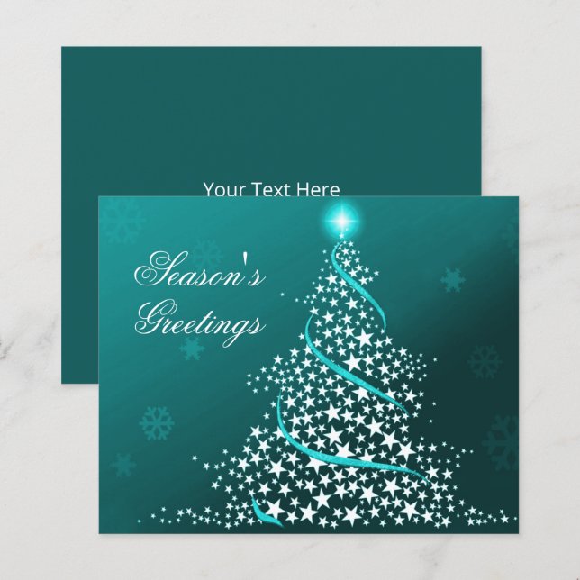 Budget Starry Christmas Tree Aqua Holiday Card (Front/Back)