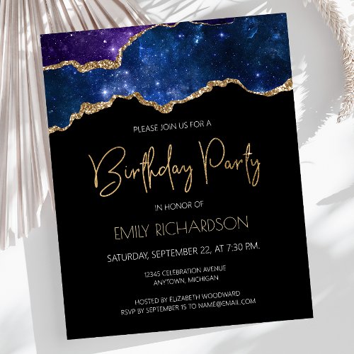 Budget Starry Gold Agate Geode Birthday Invitation