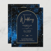 BUDGET Starry Night Navy Blue Gold Wedding INVITE (Front/Back)