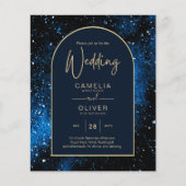 BUDGET Starry Night Navy Blue Gold Wedding INVITE (Front)