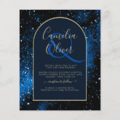 BUDGET Starry Night Navy Blue Gold Wedding INVITE (Front)