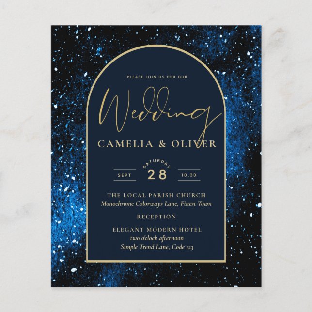 BUDGET Starry Night Navy Blue Gold Wedding INVITE Flyer (Front)