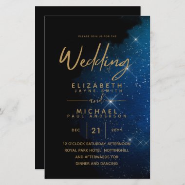 BUDGET Starry Night Navy Gold A9 Wedding Invites