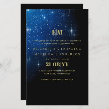BUDGET Starry Night Navy Gold A9 Wedding Invites