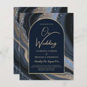 BUDGET Starry Night Navy Gold Agate Wedding INVITE