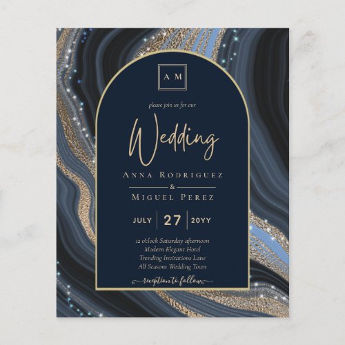 BUDGET Starry Night Navy Gold Agate Wedding INVITE Flyer