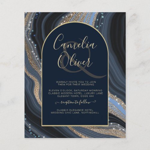 BUDGET Starry Night Navy Gold Agate Wedding INVITE Flyer