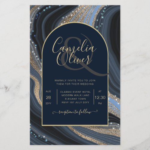 BUDGET Starry Night Navy Gold Agate Wedding INVITE Flyer