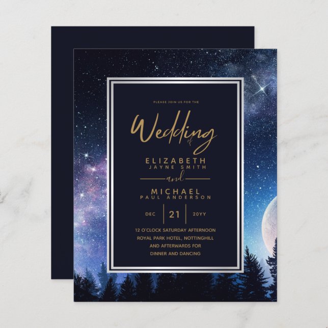 BUDGET Starry Night Navy Gold Moonlight Wedding (Front/Back)