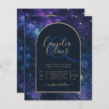 BUDGET Starry Night Purple Blue Wedding INVITE