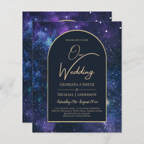 BUDGET Starry Night Purple Blue Wedding INVITE