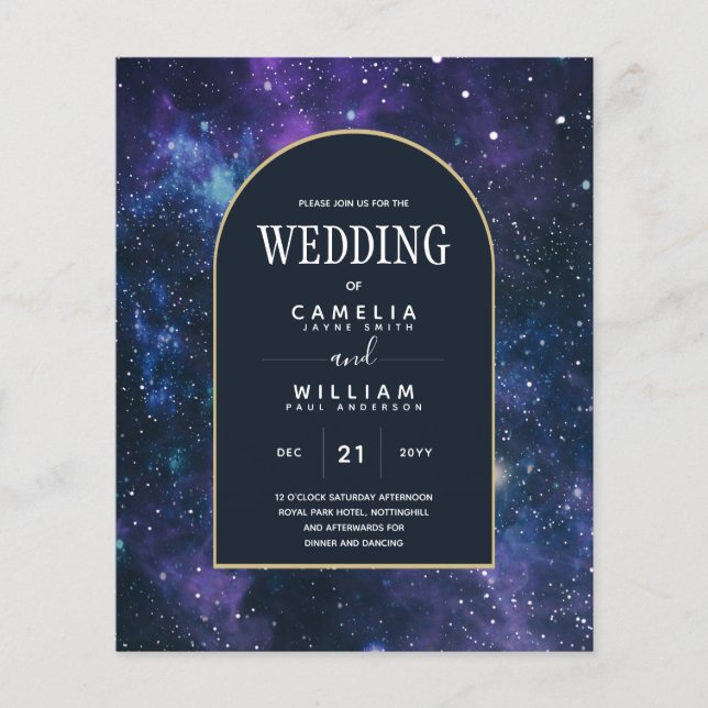 BUDGET Starry Night Purple Blue Wedding INVITE Flyer (Front)