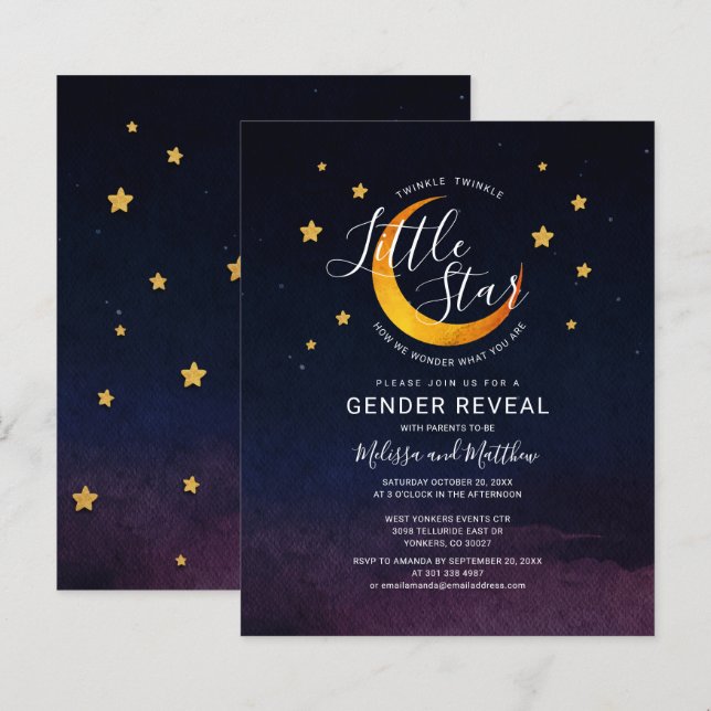 Budget Stars and Moon Gender Reveal Invitation (Front/Back)