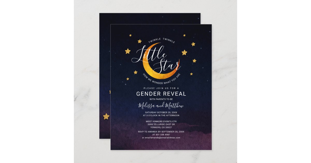 Budget Stars and Moon Gender Reveal Invitation | Zazzle