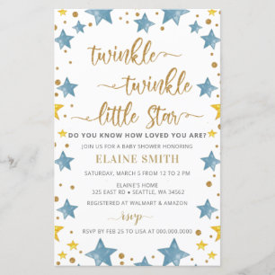 Budget Stars Blue Boy Baby Shower Invitation