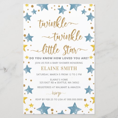 Budget Stars Blue Boy Baby Shower  Invitation