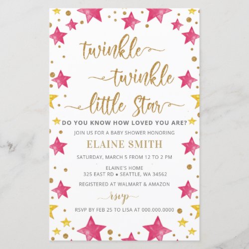 Budget Stars Pink Girl Baby Shower Invitation