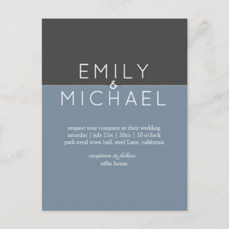 Budget Steel Blue Modern Wedding Invtiation Postcard