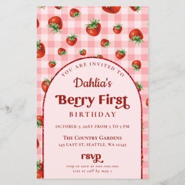 Budget Strawberry 1st Birthday Photo Invitation