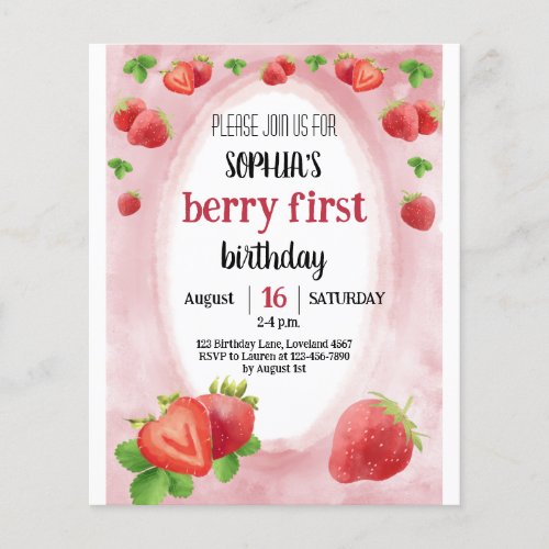 Budget Strawberry 1st Birthday Sweet Berry Invite