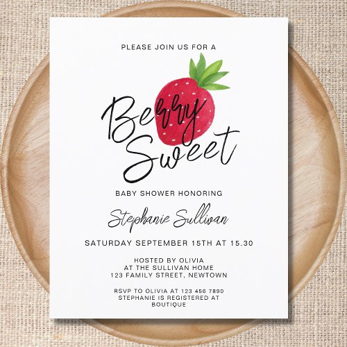 Budget Strawberry Berry Sweet Baby Shower Invite