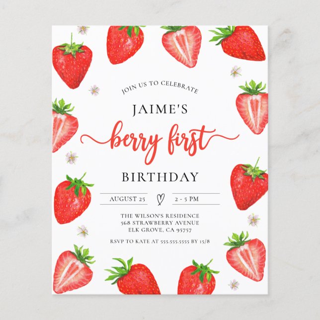 Budget Strawberry Birthday Berry First Birthday (Front)