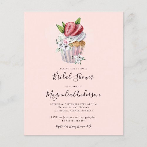 Budget Strawberry Cupcake Bridal Shower Invitation