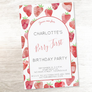 Budget Strawberry First Birthday Party Invitation