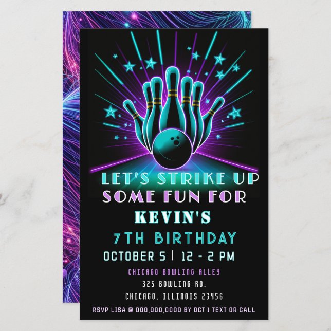 Budget Strike Up Neon Glow Bowling Birthday (Front/Back)