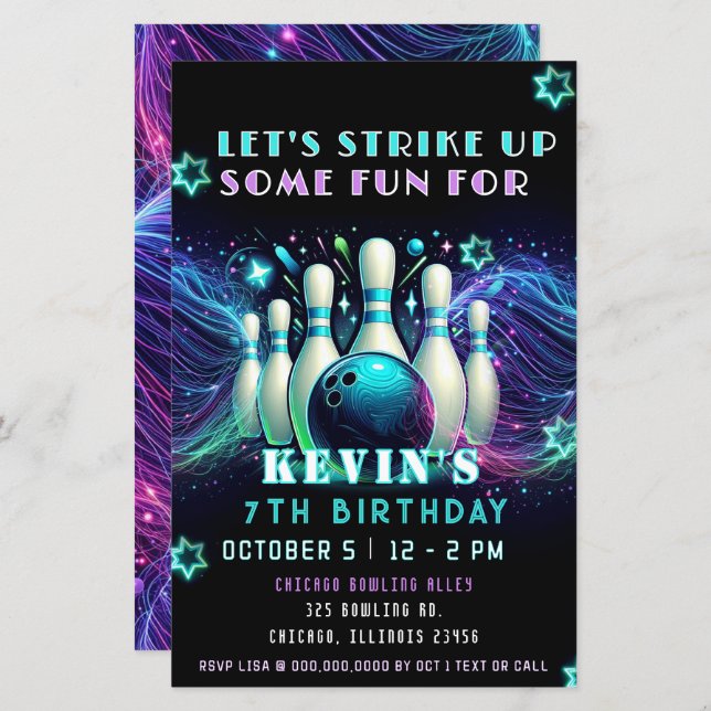 Budget Strike Up Neon Glow Bowling Birthday (Front/Back)