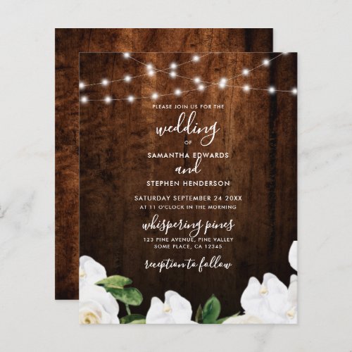 Budget String Light Floral Wood Wedding Invitation