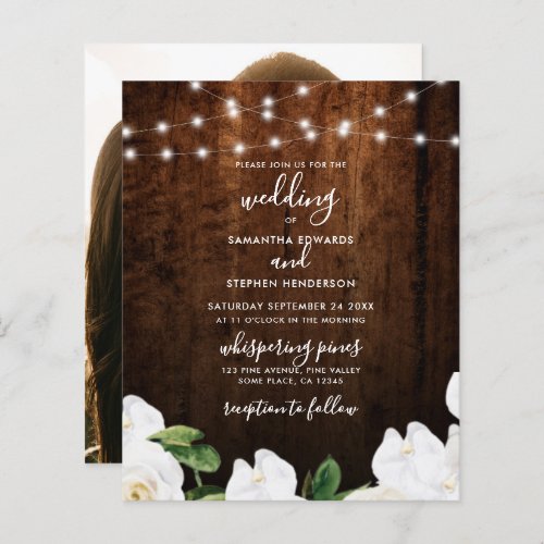 Budget String Light Floral Wood Wedding Invitation