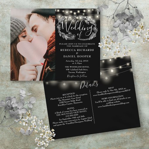 Budget String Lights Photo Wedding Details Invite