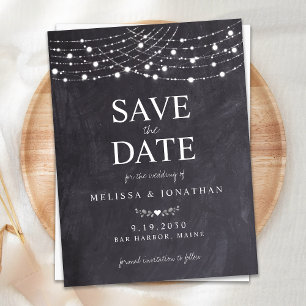 Budget String Lights Wedding Save The Date Slate