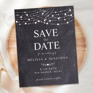 Budget String Lights Wedding Save The Date Slate