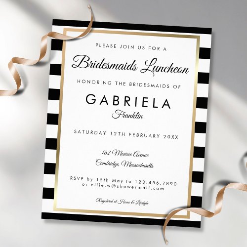  Budget Striped Gold Bridesmaids Luncheon Invite Flyer